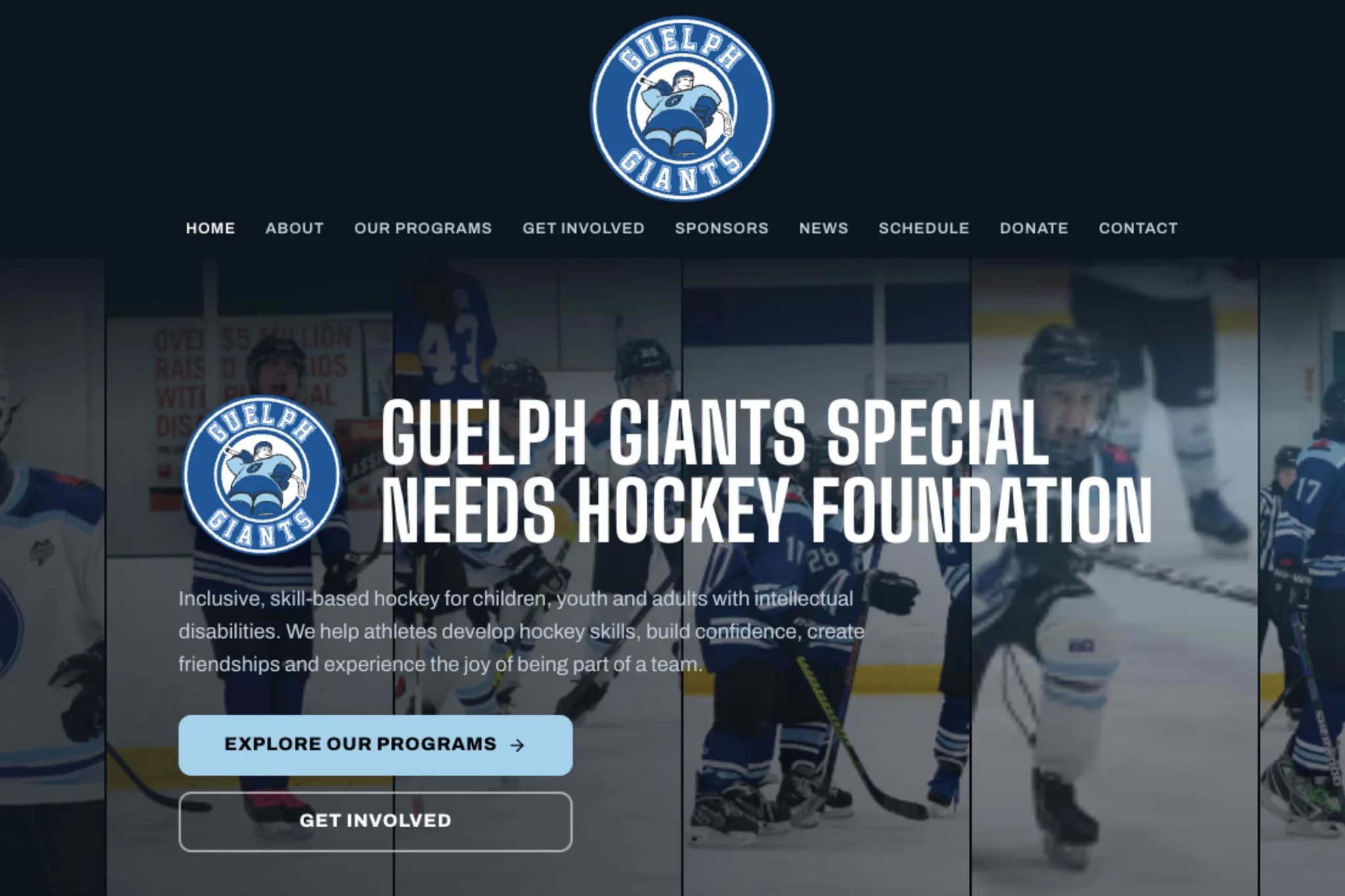 Homepage of the new Guelph Giants website